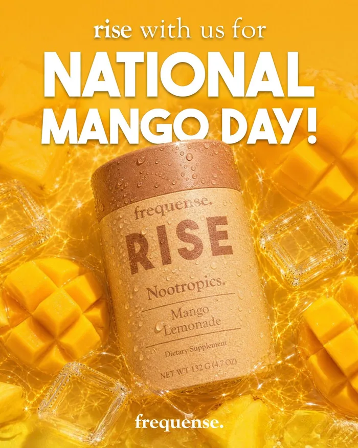 RISE National Mango Day graphic with a tub and mango