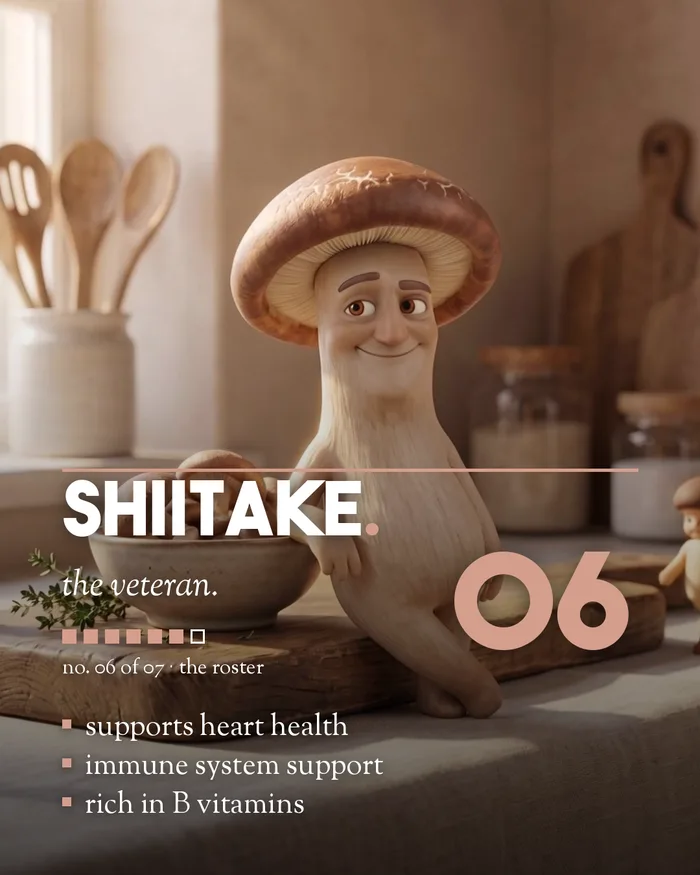 Shiitake mushroom character player card, 4:5 format