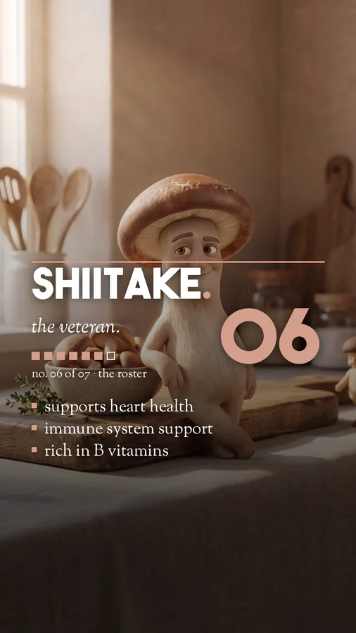 Shiitake mushroom character player card, 9:16 format
